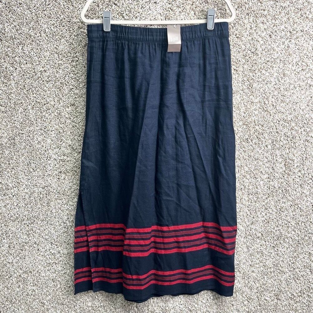 J. Jill Skirt Women’s Medium Navy Blue & Pink Linen Blend Maxi NWT - Picture 1 of 10